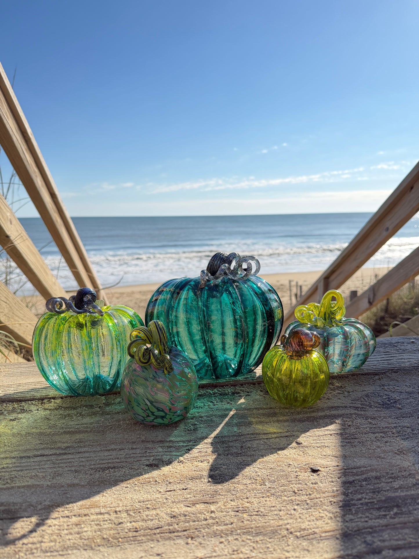 Handblown Glass Pumpkin | Medium Ombre Teal/Green