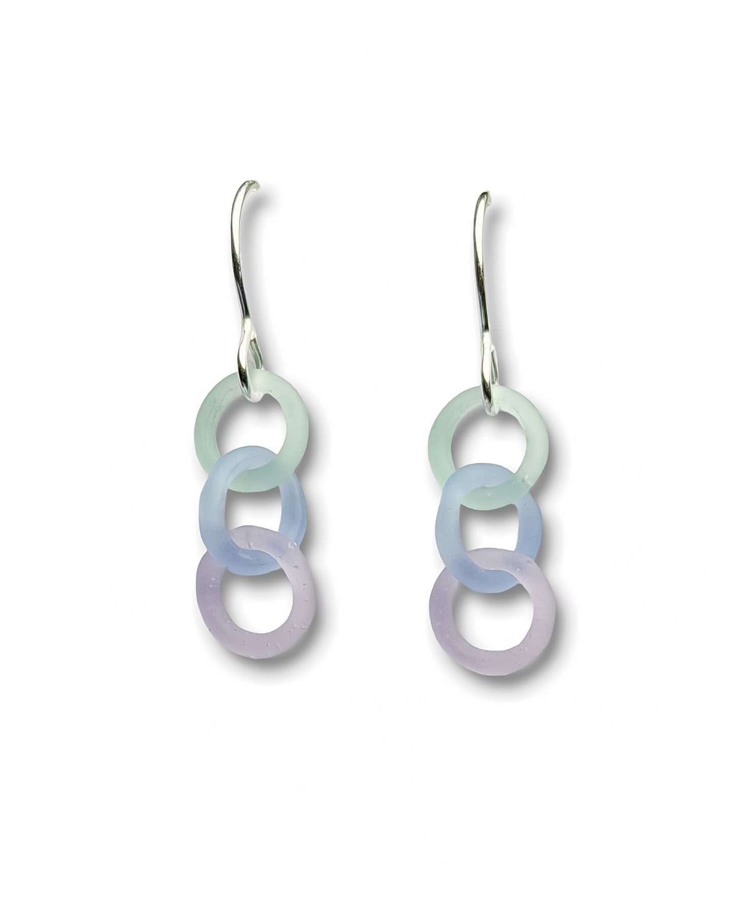 Three Ring Glass + Sterling Silver Chainmaille Earrings