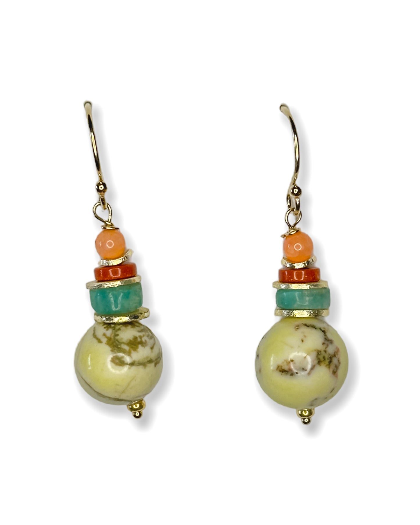 Red Jasper, Amazonite + Howlite Earrings