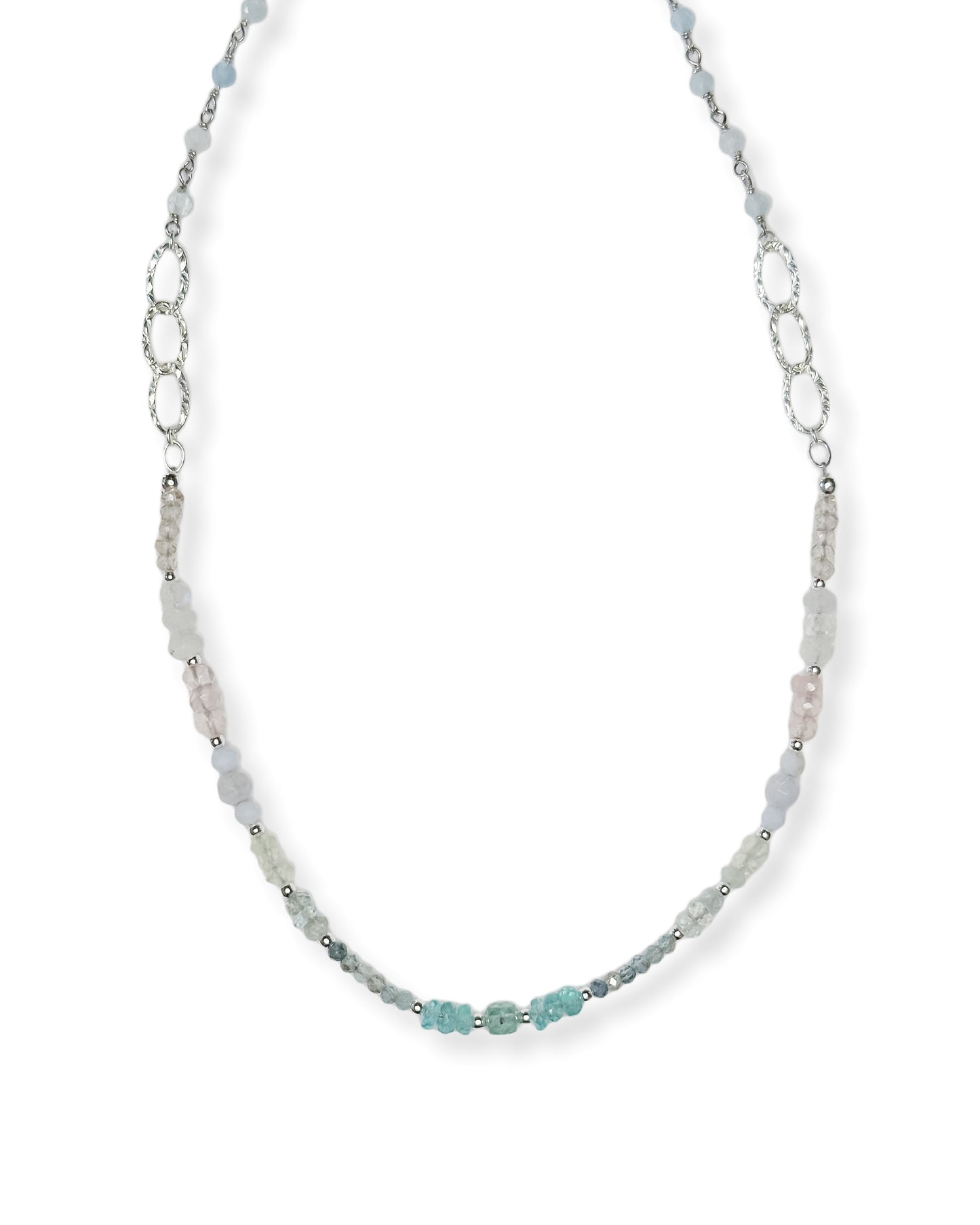 Blue Apatite, Rose Quartz + Tourmaline Necklace