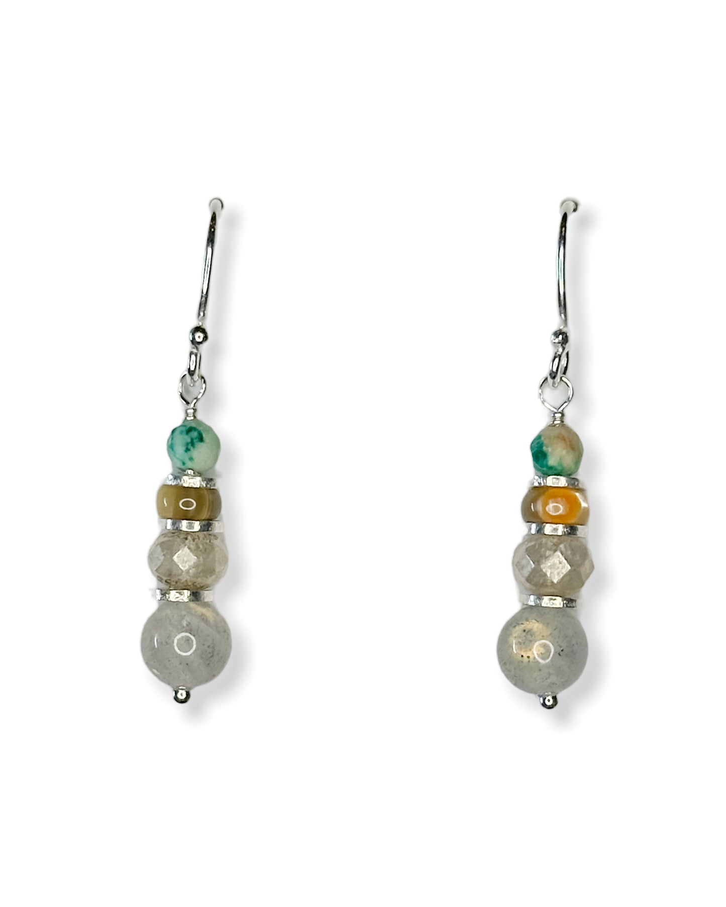 Labradorite, Turquoise + Abalone Earrings