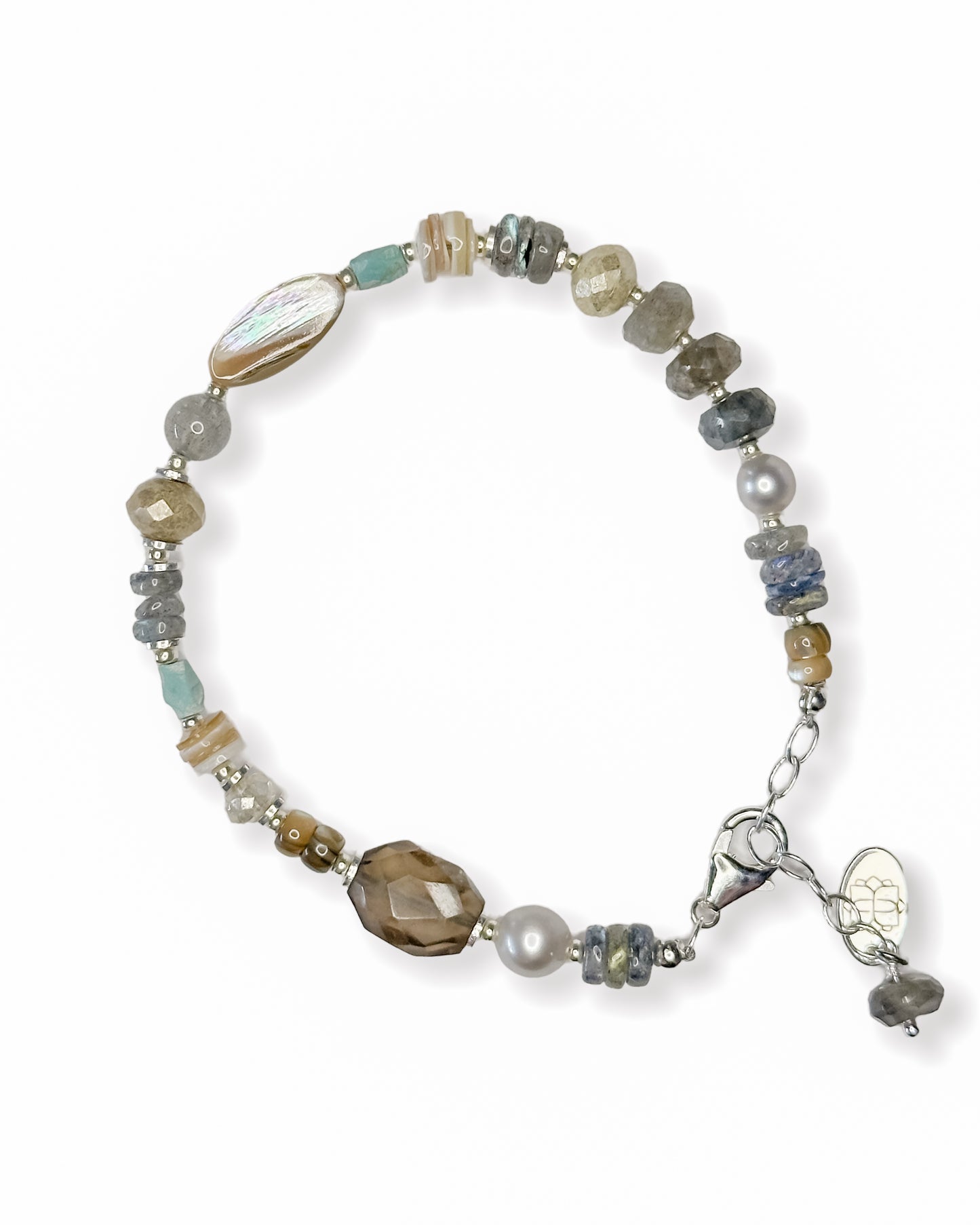 Labradorite, Pearl + Smoky Quartz Bracelet