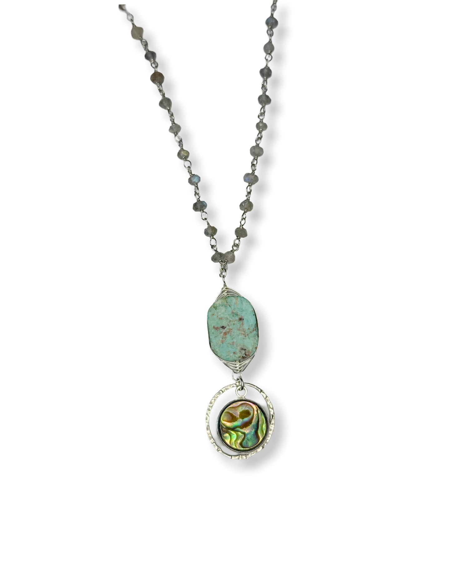 Turquoise, Labradorite + Abalone Necklace