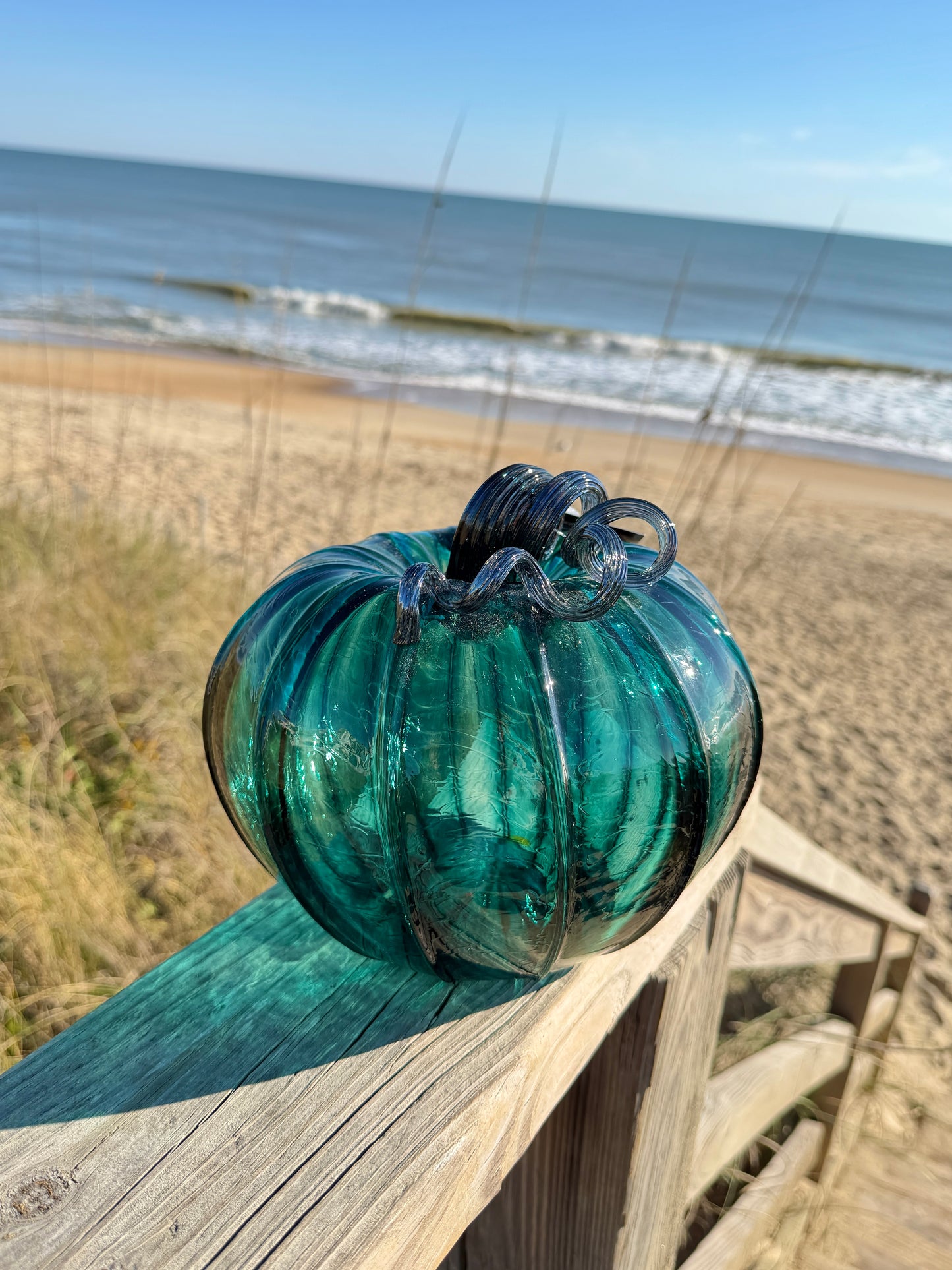 Handblown Glass Pumpkin | Large Teal