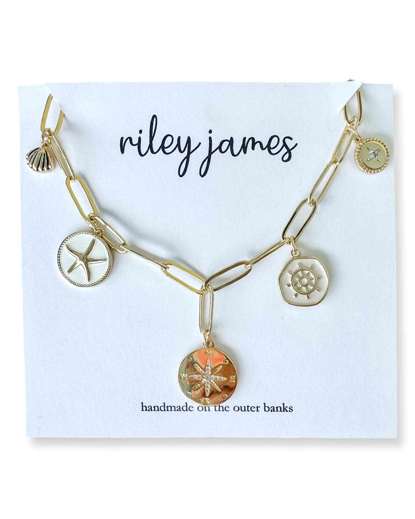 Riley James "Wayfinder" Gold Charm Necklace