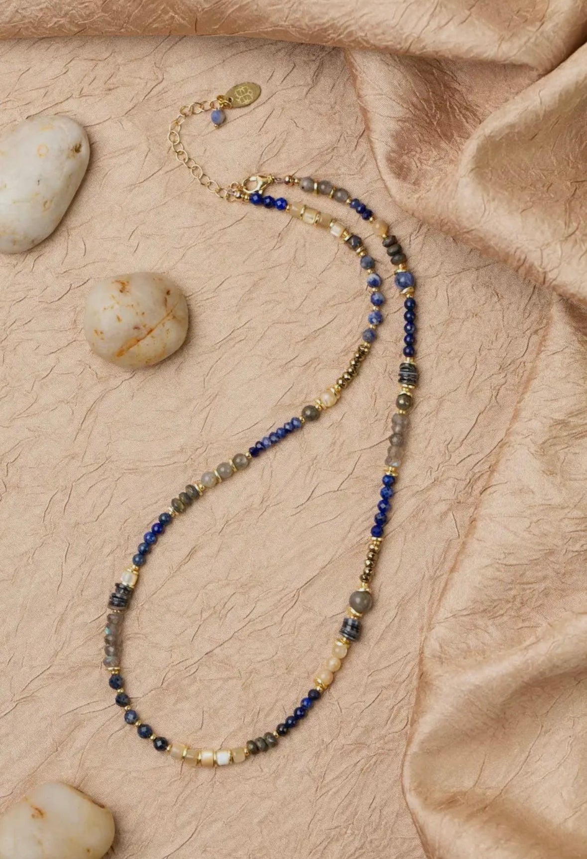 Lapis Lazuli, Pyrite, Pearl + Sodalite Necklace