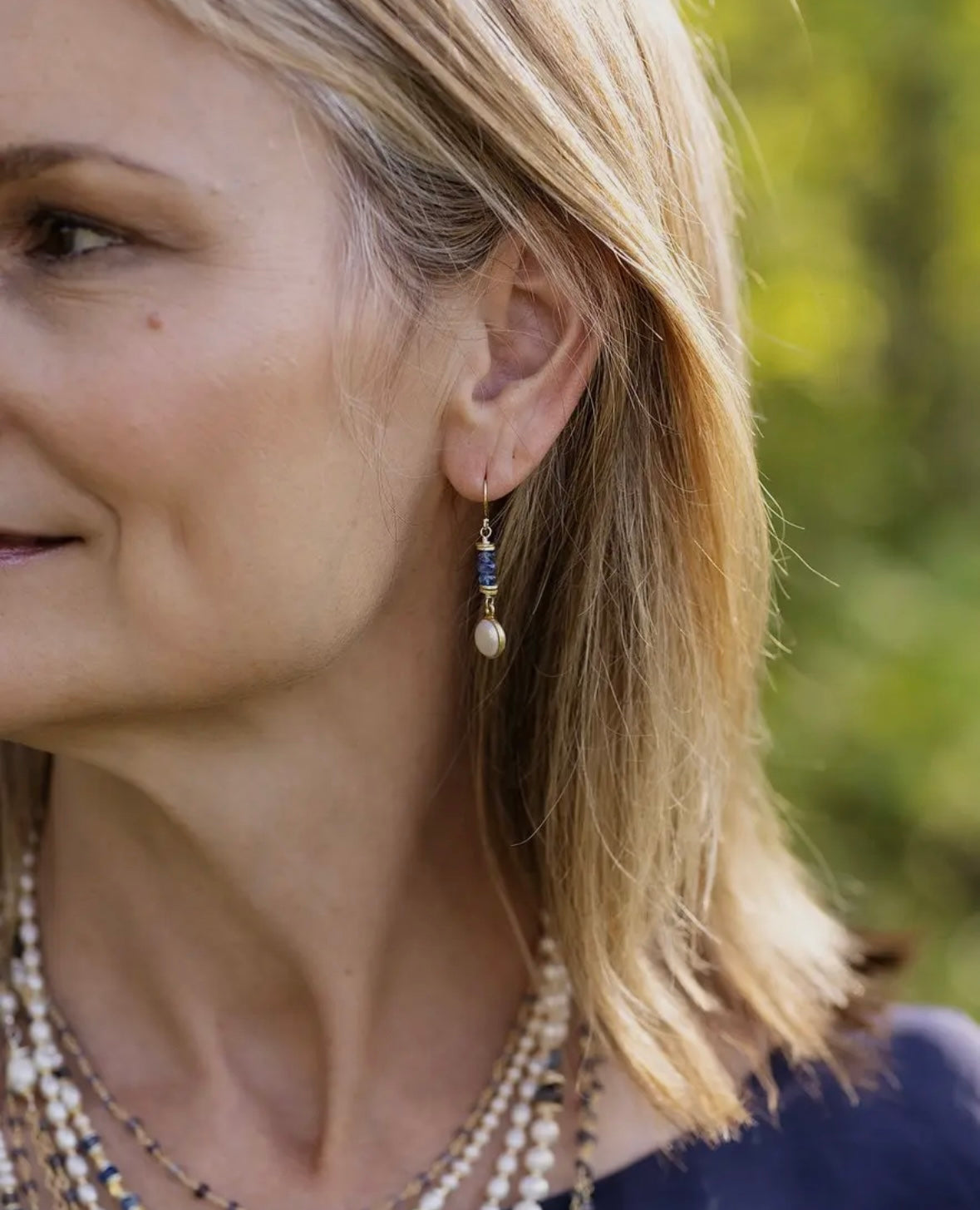 Freshwater Pearl + Iolite Earrings