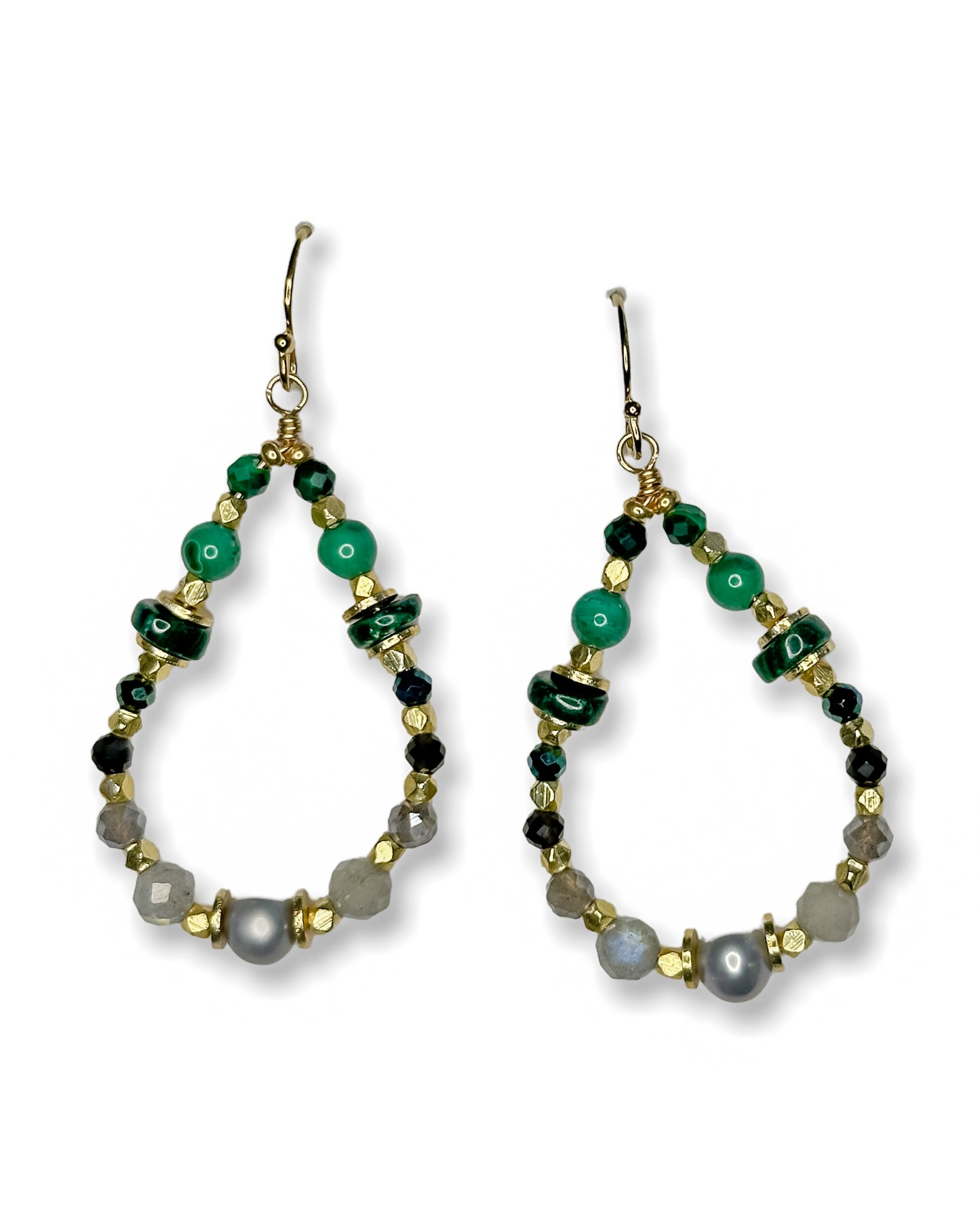 Malachite, Pearl + Labradorite Earrings