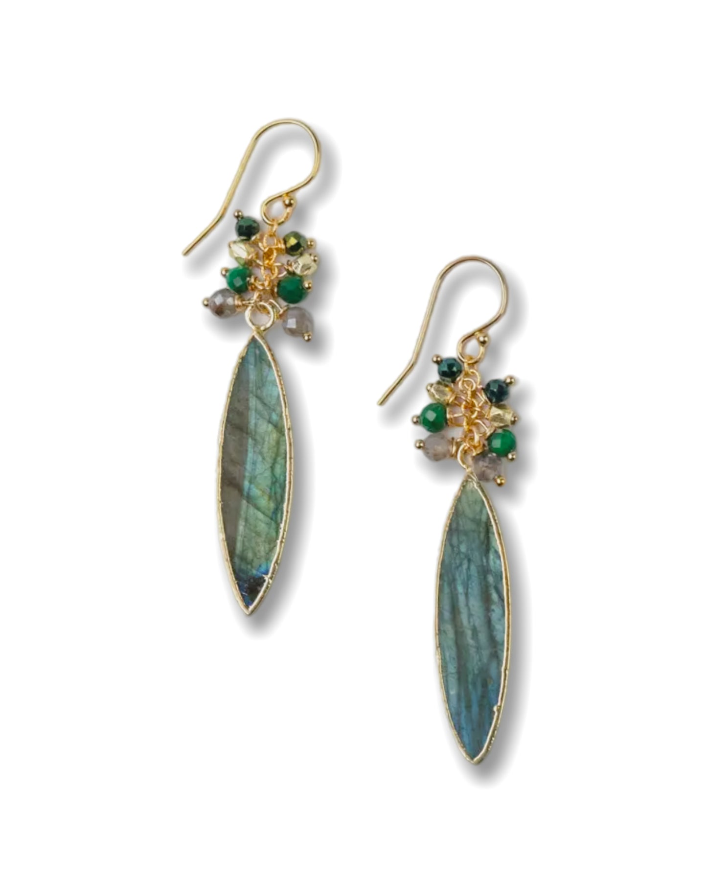 Malachite, Pyrite + Labradorite Earrings