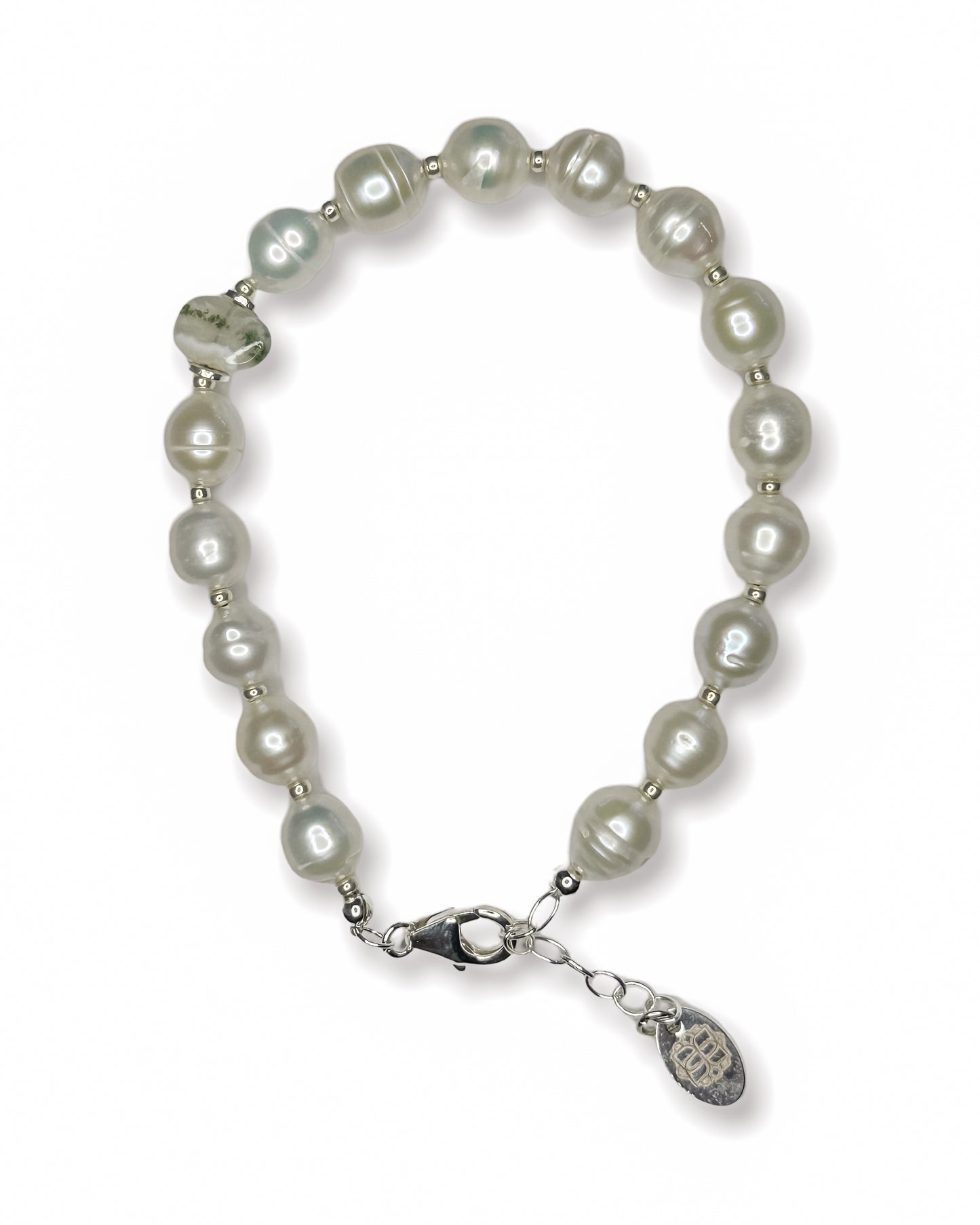 Freshwater Pearl + Moss Agate Bracelet