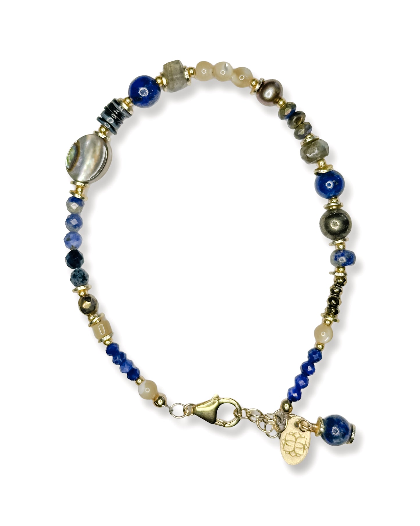Lapis Lazuli, Pyrite, Pearl + Sodalite Bracelet