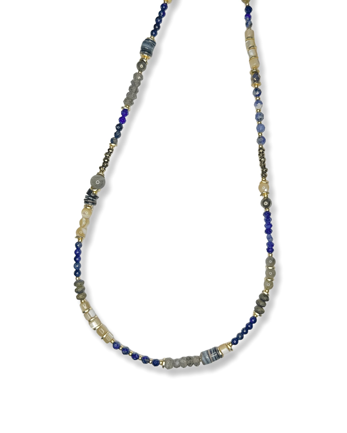 Lapis Lazuli, Pyrite, Pearl + Sodalite Necklace