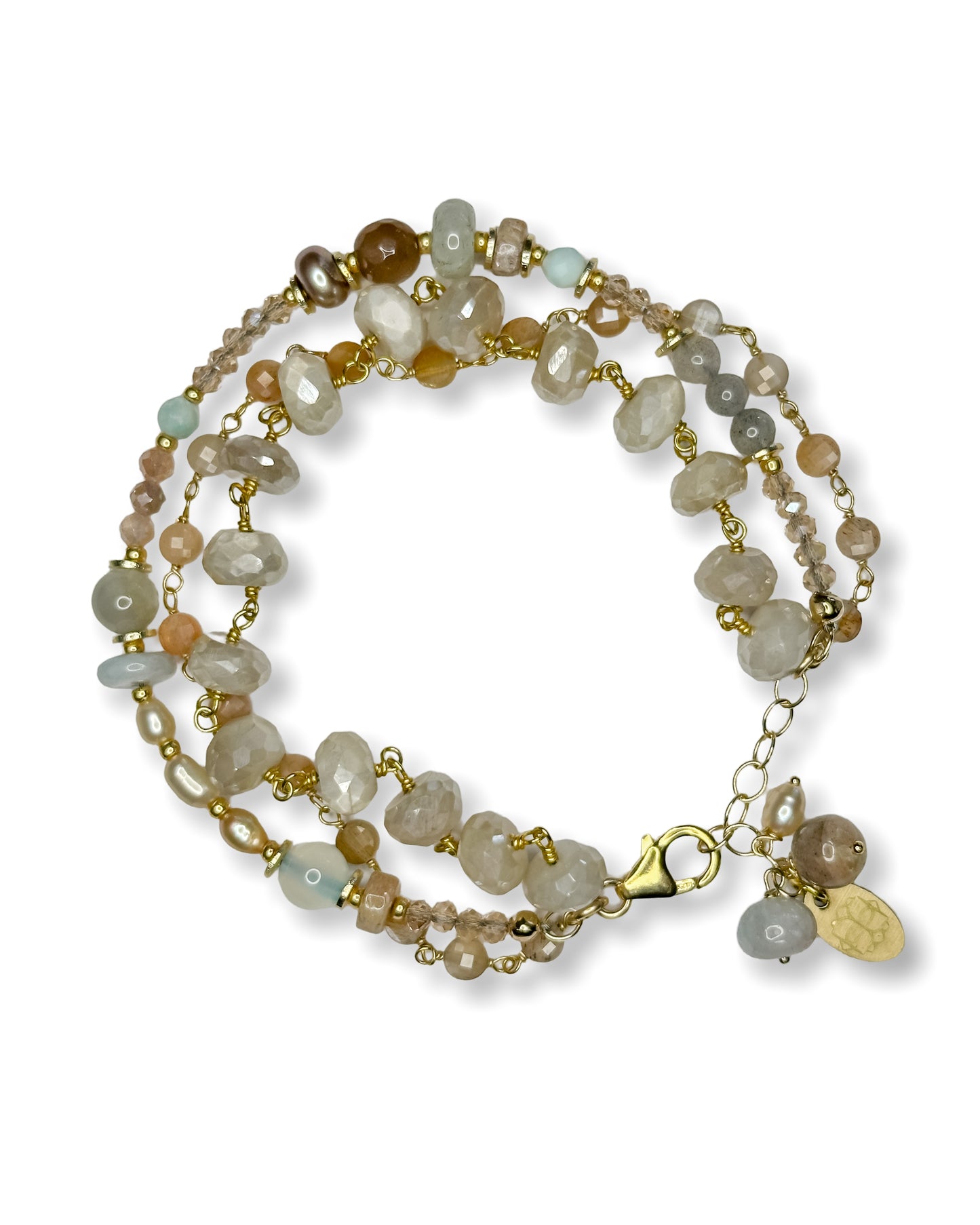 Moonstone, Aquamarine + Pearl Bracelet