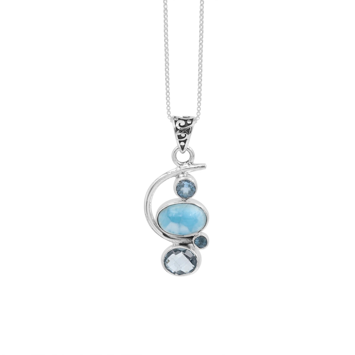 Natural Larimar Pendant in 925 Sterling Silver Trio Gemstone
