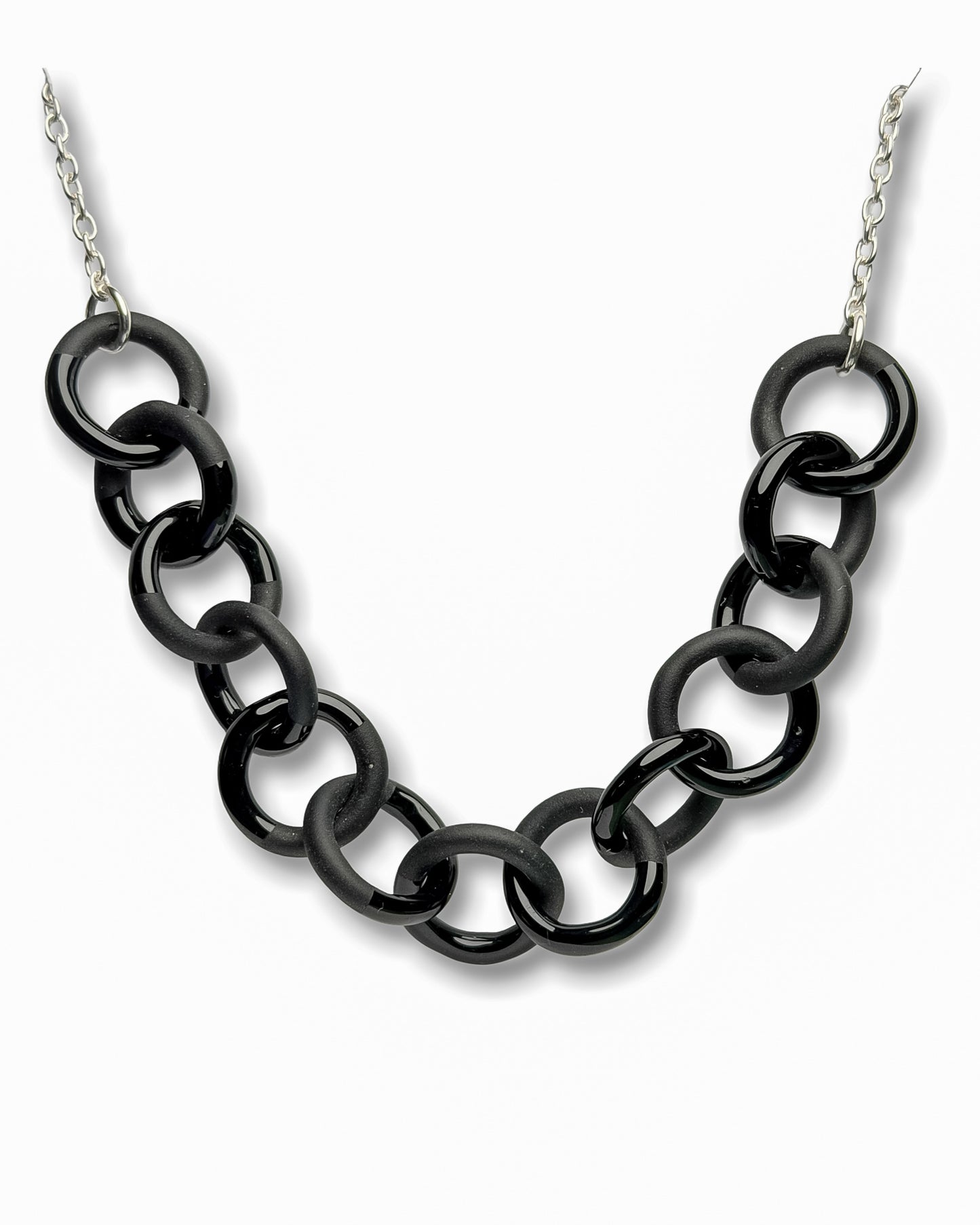 Large Thirteen Ring Glass + Sterling Silver Chainmaille Necklace