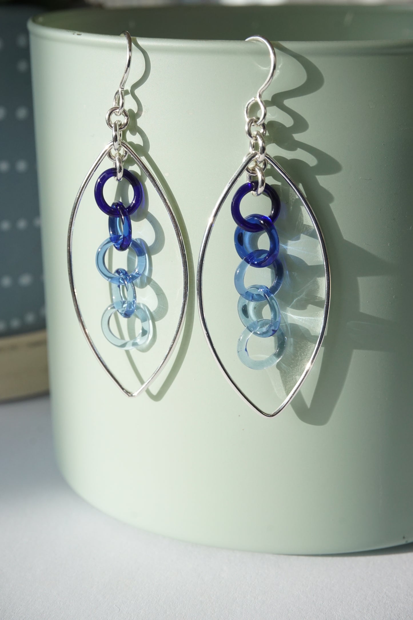 Large Sterling Silver + Glass Chainmaille Glass Earrings