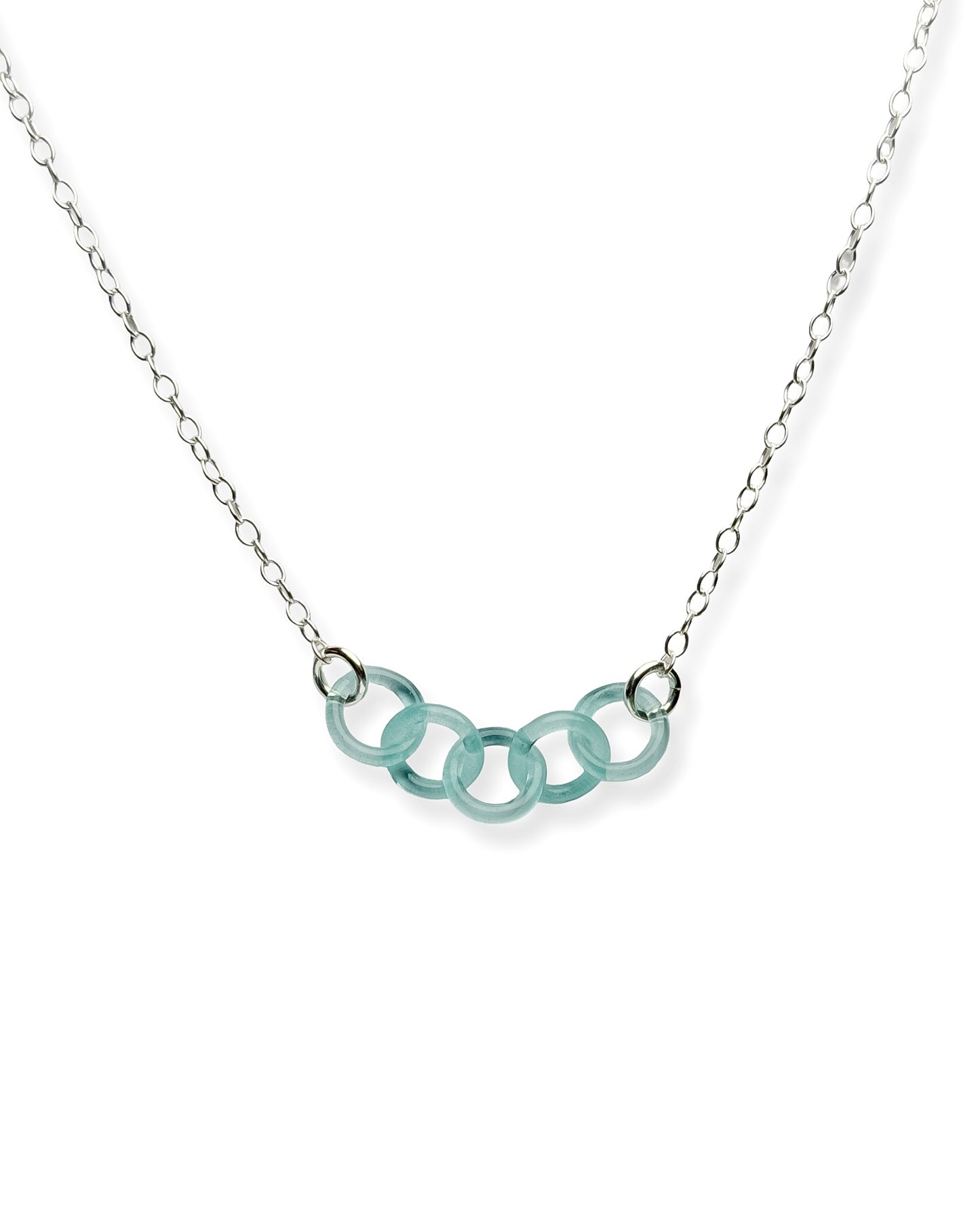 Five Ring Glass + Sterling Silver Chainmaille Necklace