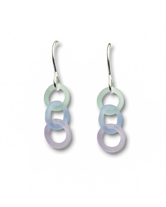 Three Ring Glass + Sterling Silver Chainmaille Earrings