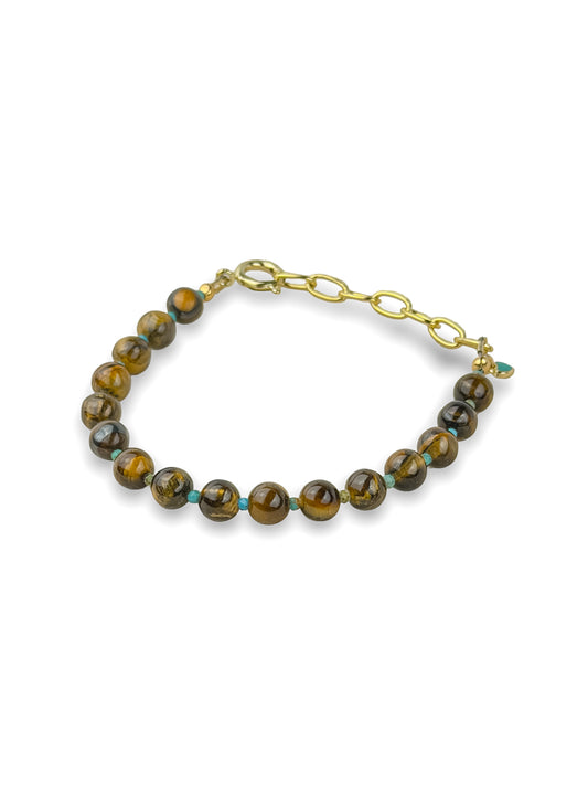 Riley James Tiger Eye + Turquoise 14k Gold Fill Beaded Bracelet