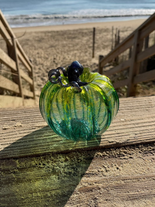 Handblown Glass Pumpkin | Medium Ombre Teal/Green