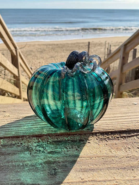 Handblown Glass Pumpkin | Large Teal