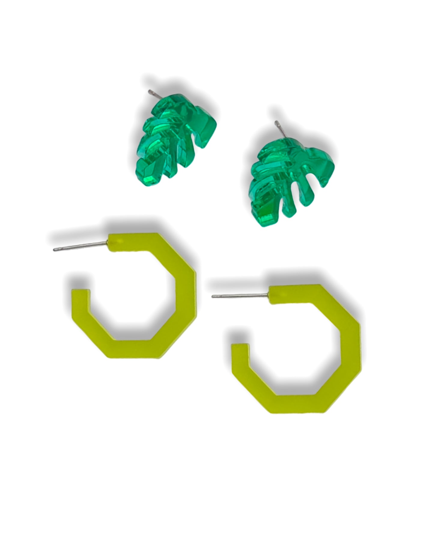 Lime Octagon Acrylic Hoop Earrings