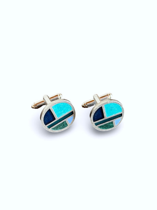 Enamel Pewter Art Deco Cufflinks