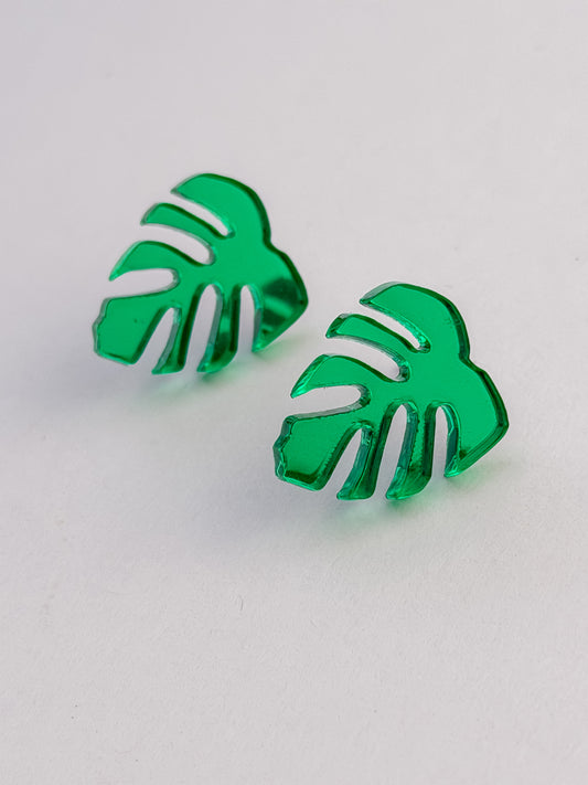 Green Palm Acrylic Hoop Earrings