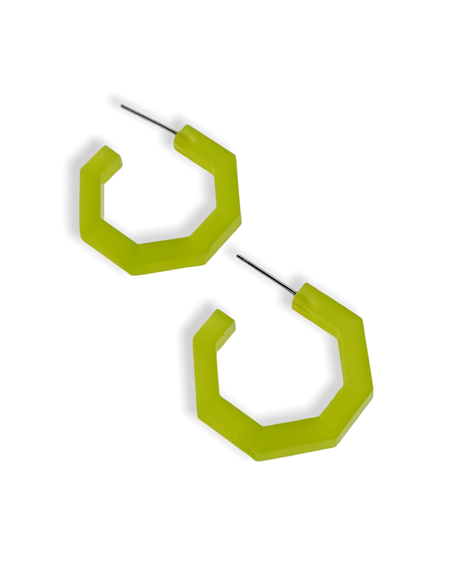 Lime Octagon Acrylic Hoop Earrings