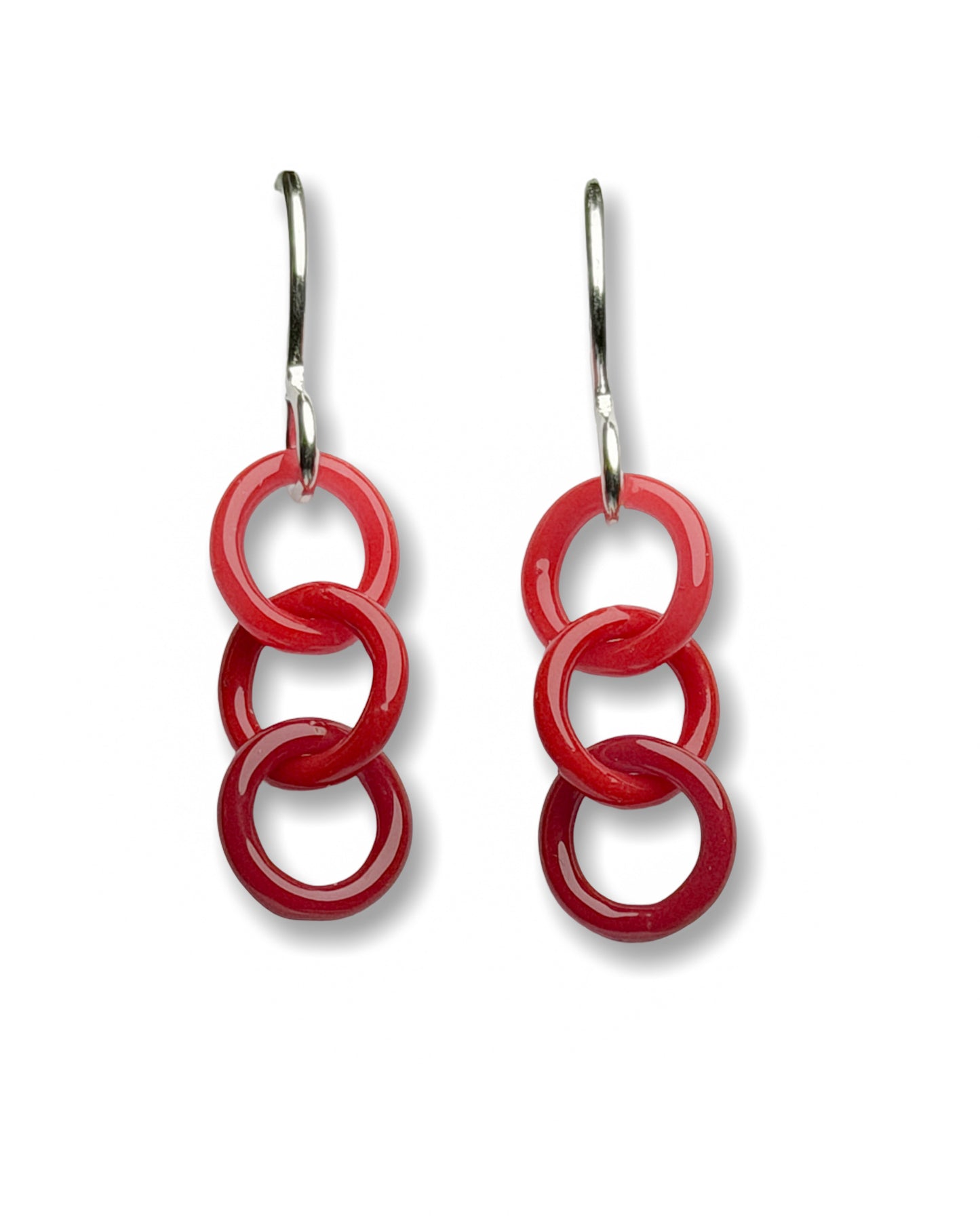 Three Ring Glass + Sterling Silver Chainmaille Earrings