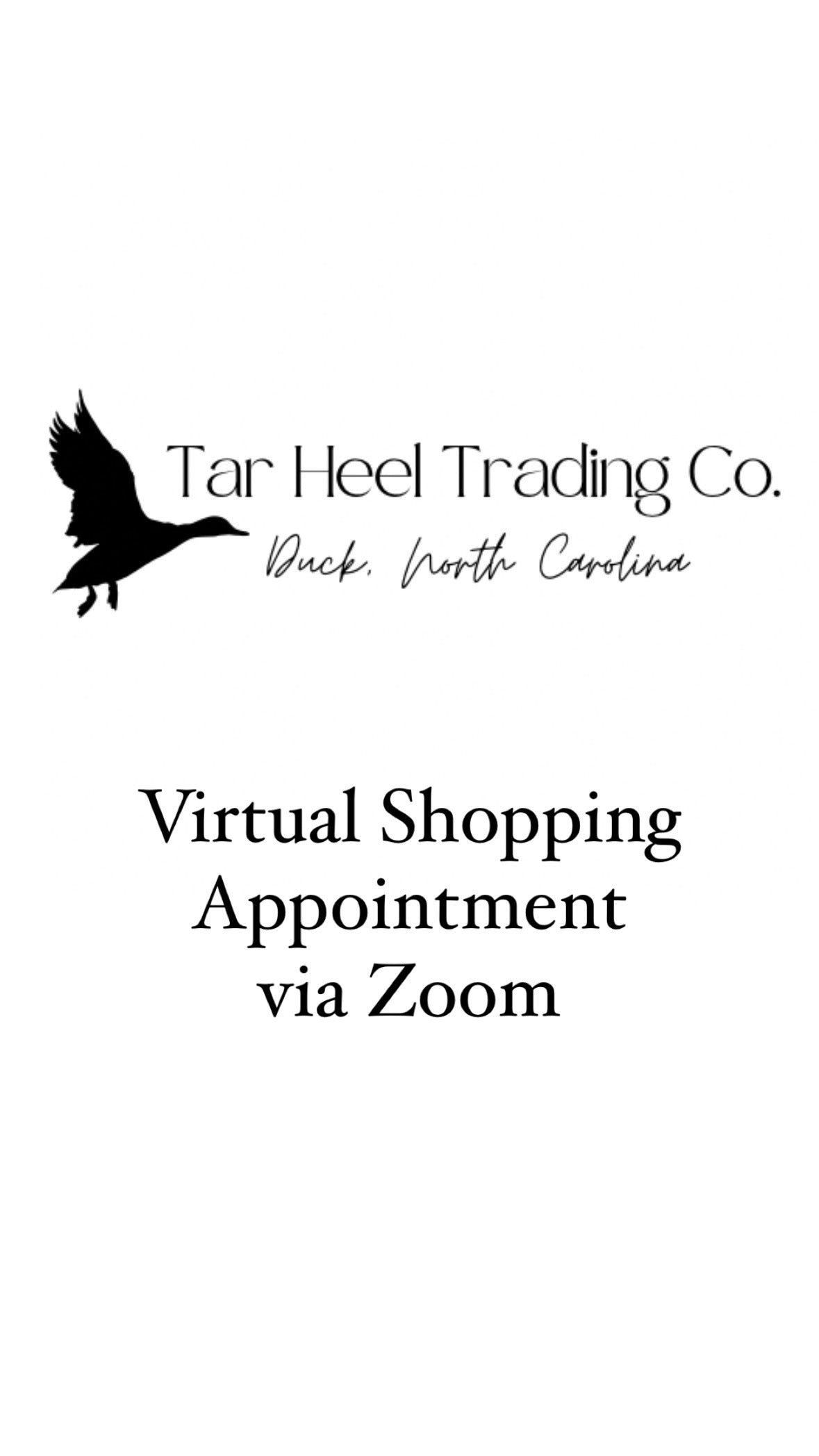 Logo Tar Heel Trading Co with duck flying explaining virtual shopping appointment