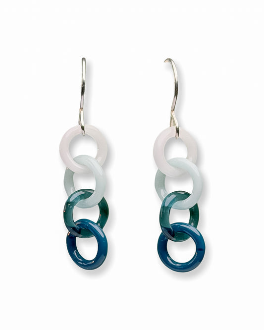 Four Ring Glass + Sterling Silver Chainmaille Earrings