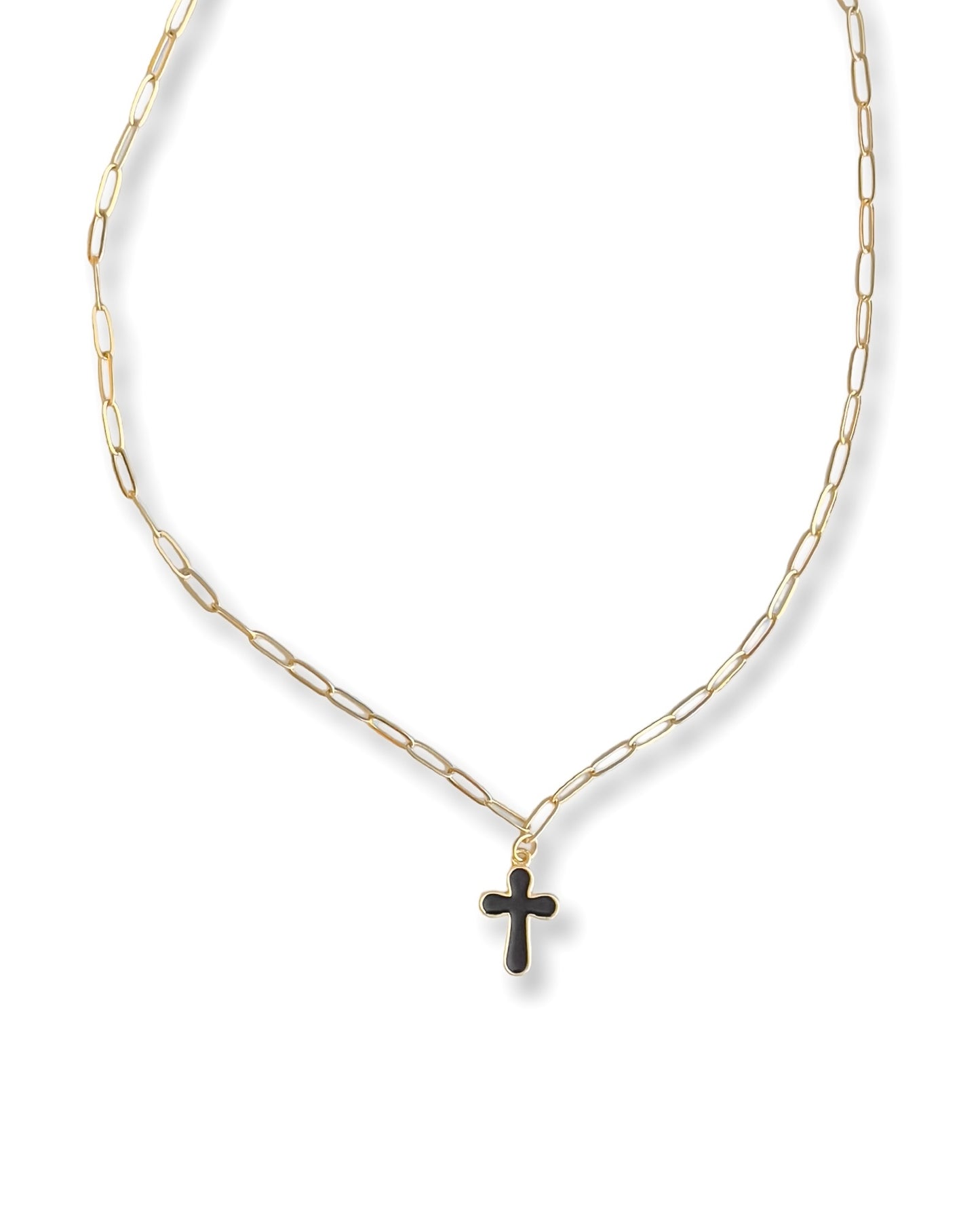 Riley James Black Enamel Cross Necklace