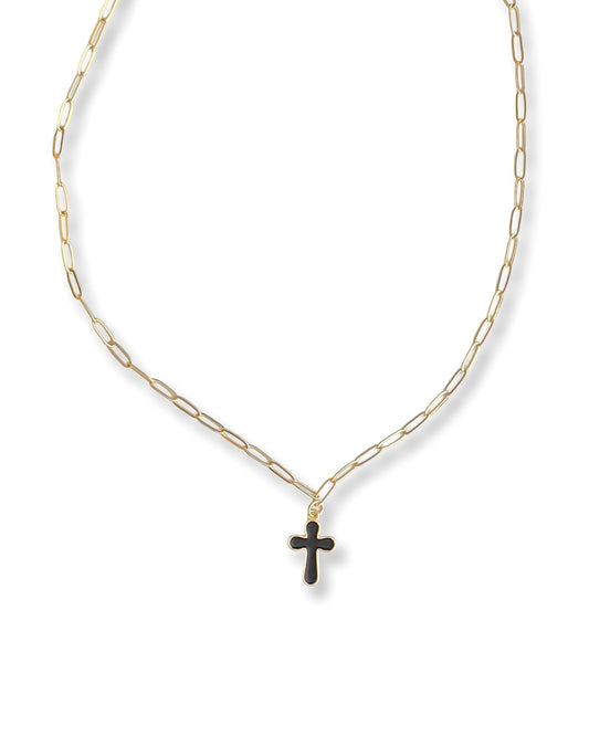 Riley James Black Enamel Cross Necklace
