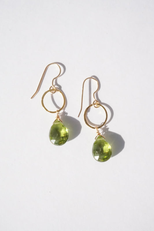 Peridot Gold Circle Earrings