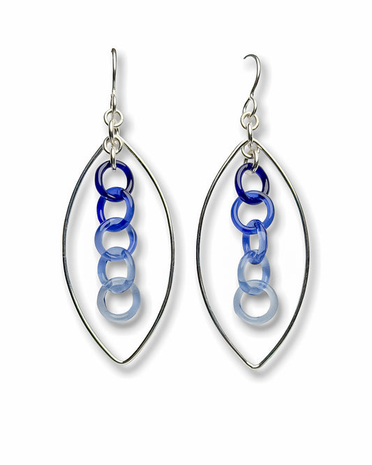 Large Sterling Silver + Glass Chainmaille Glass Earrings