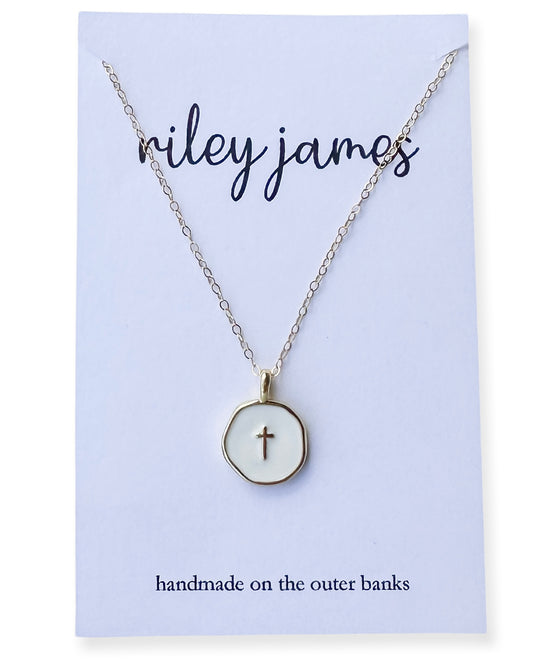 Riley James "Truth" Gold Enamel Cross Necklace