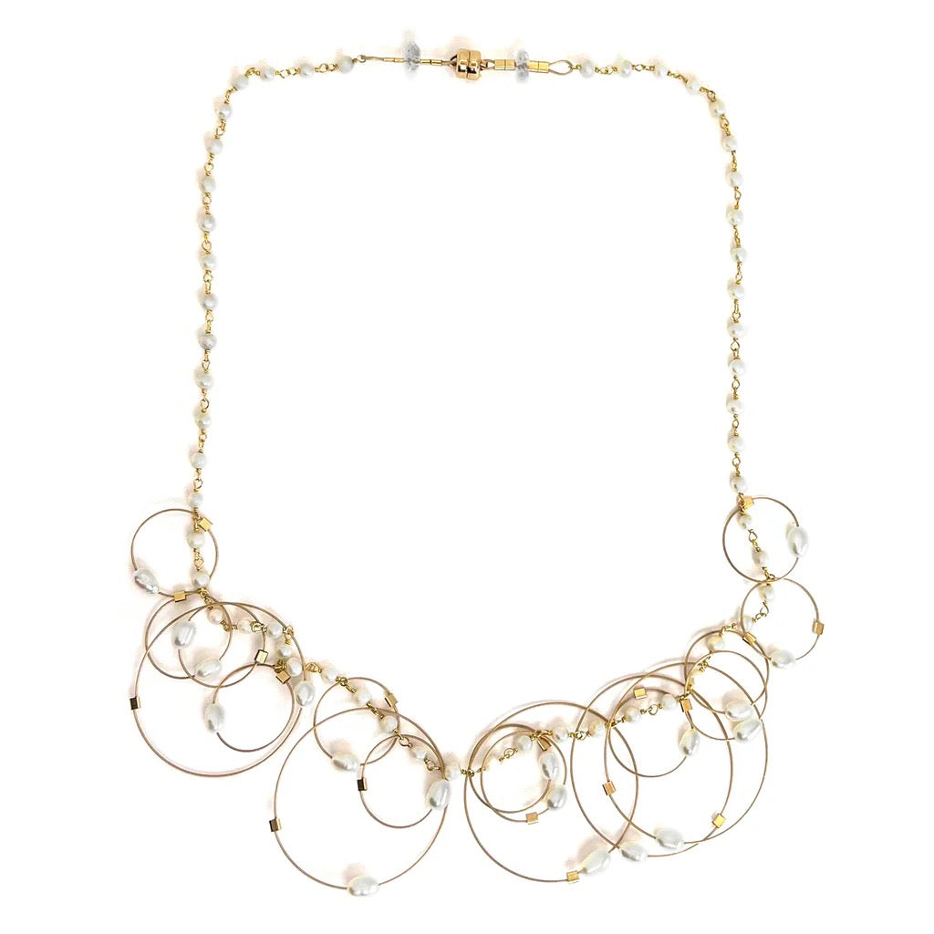 Halo Gold Pearl Cable Necklace