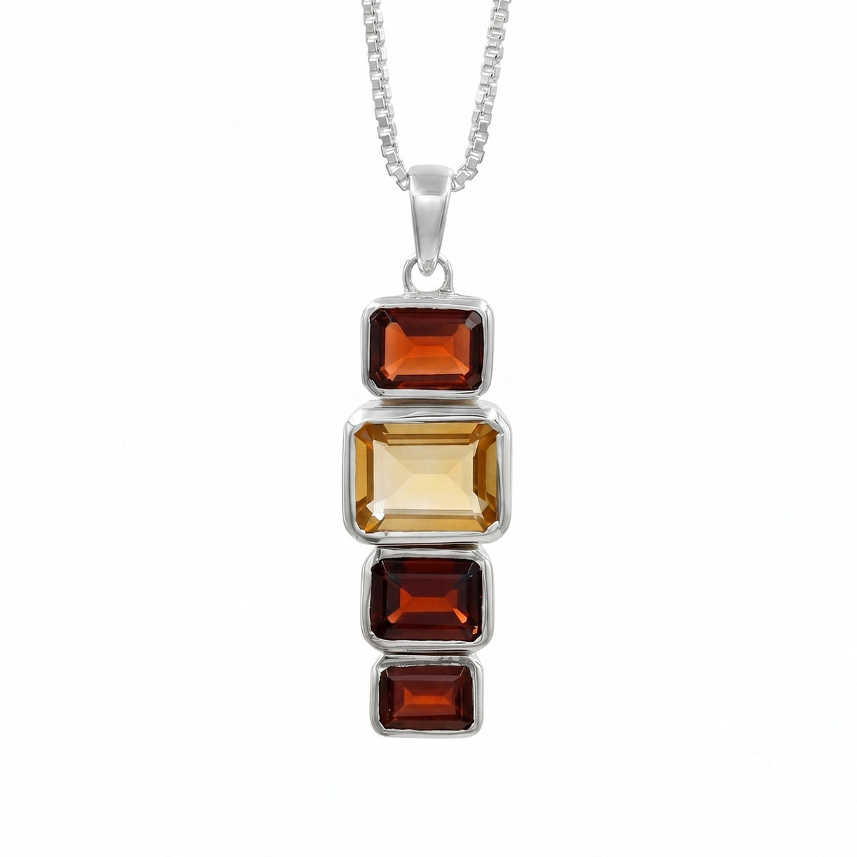 Sterling Silver Citrine & Garnet Pendant Necklace