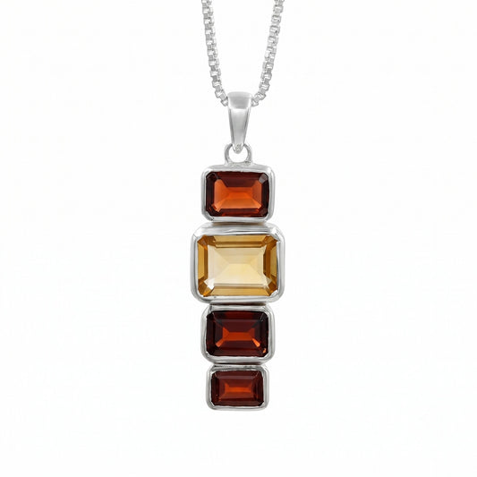 Sterling Silver Citrine & Garnet Pendant Necklace