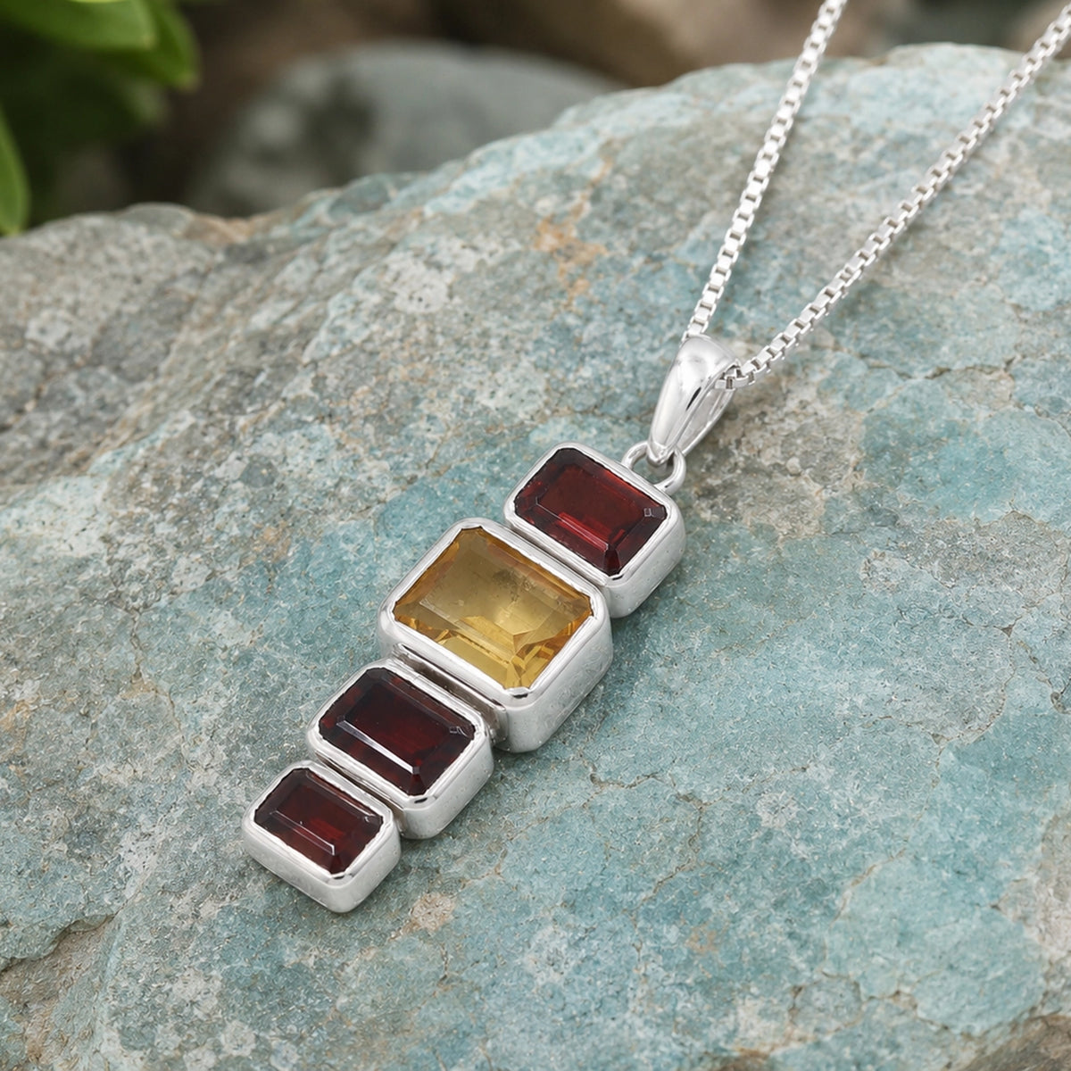 Sterling Silver Citrine & Garnet Pendant Necklace