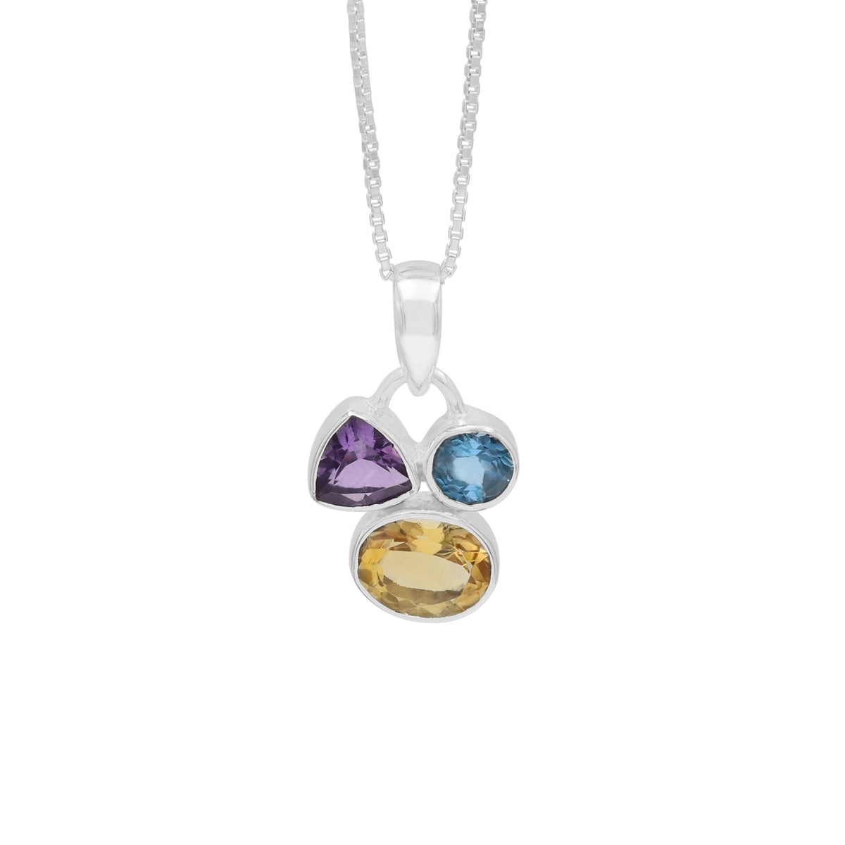 Citrine, Amethyst & Swiss Blue Topaz Pendant | 925 Silver