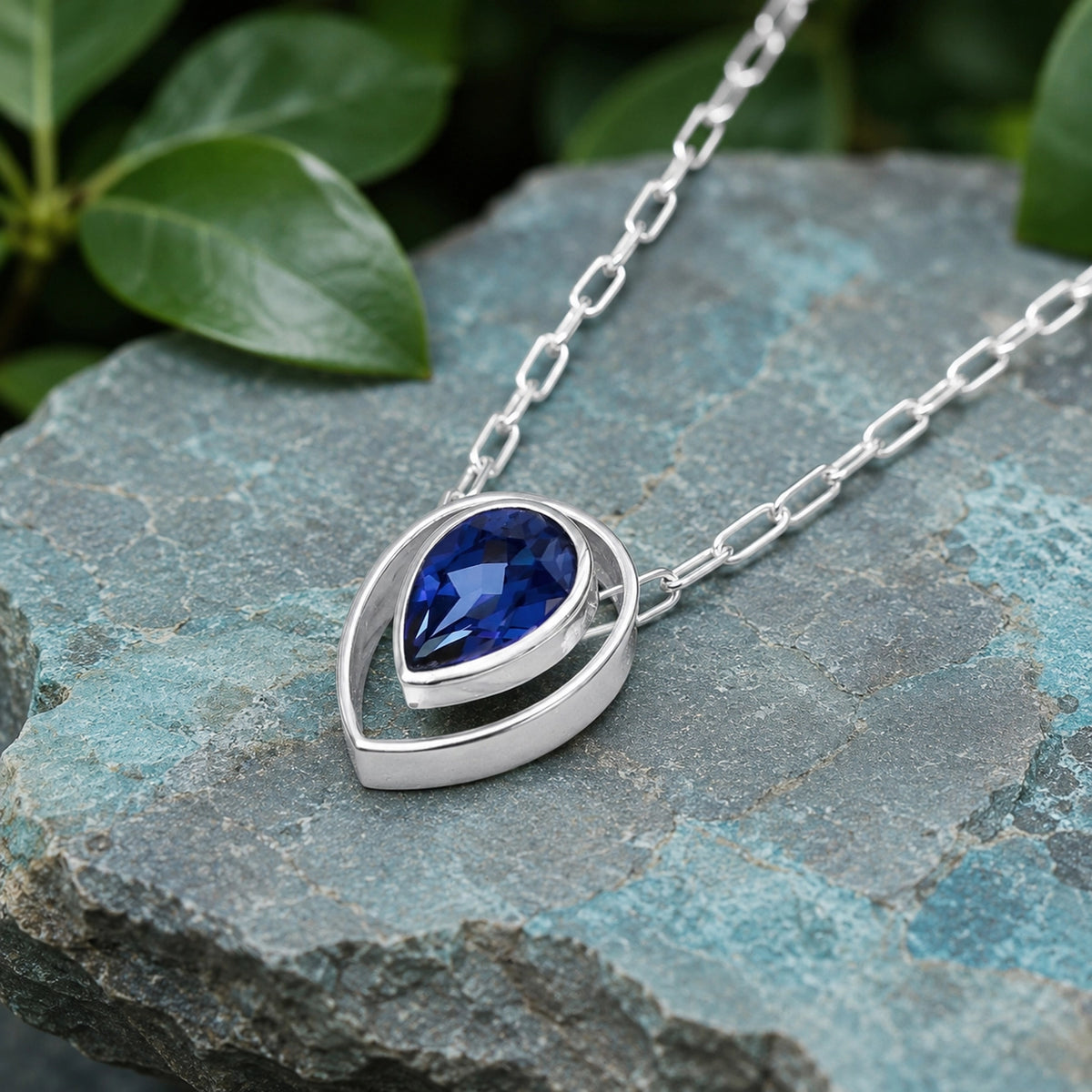 Sterling Silver Teardrop Tanzanite Pendant Necklace
