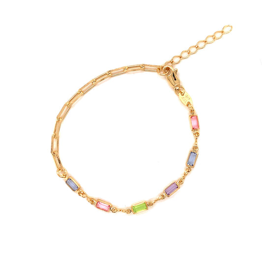 Gold Filled Multicolor Gemstone Paperclip Bracelet