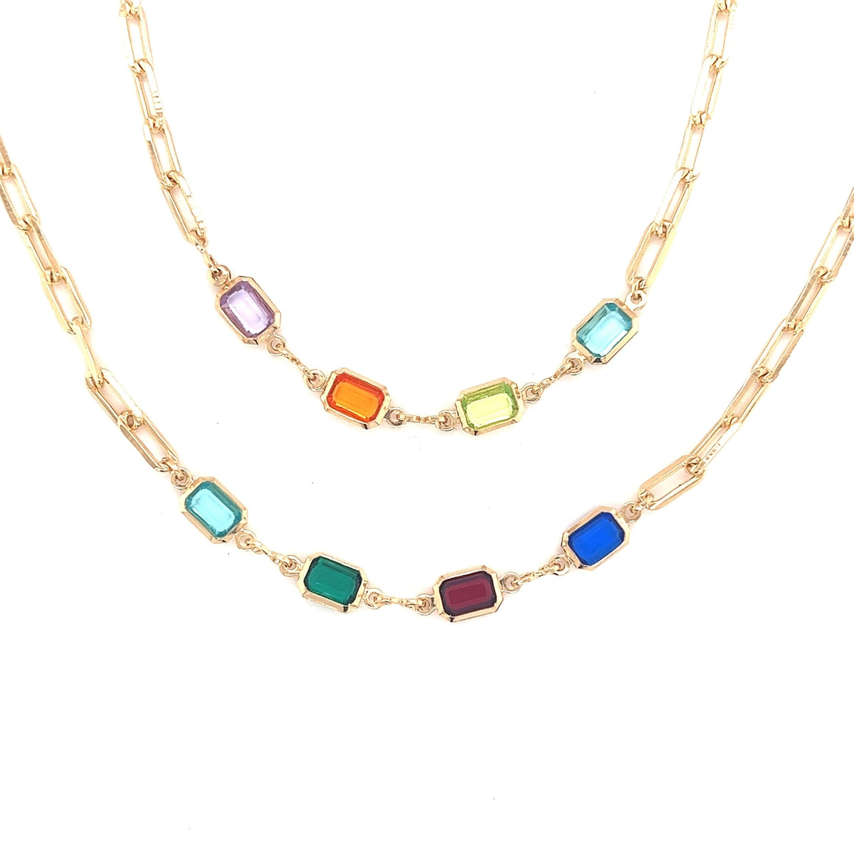 Gold Filled Colorful Gemstone Paperclip Necklace