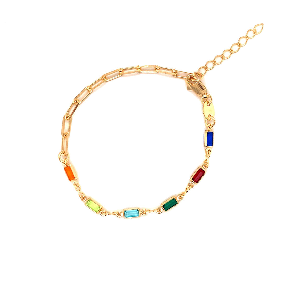 Gold Filled Multicolor Gemstone Paperclip Bracelet